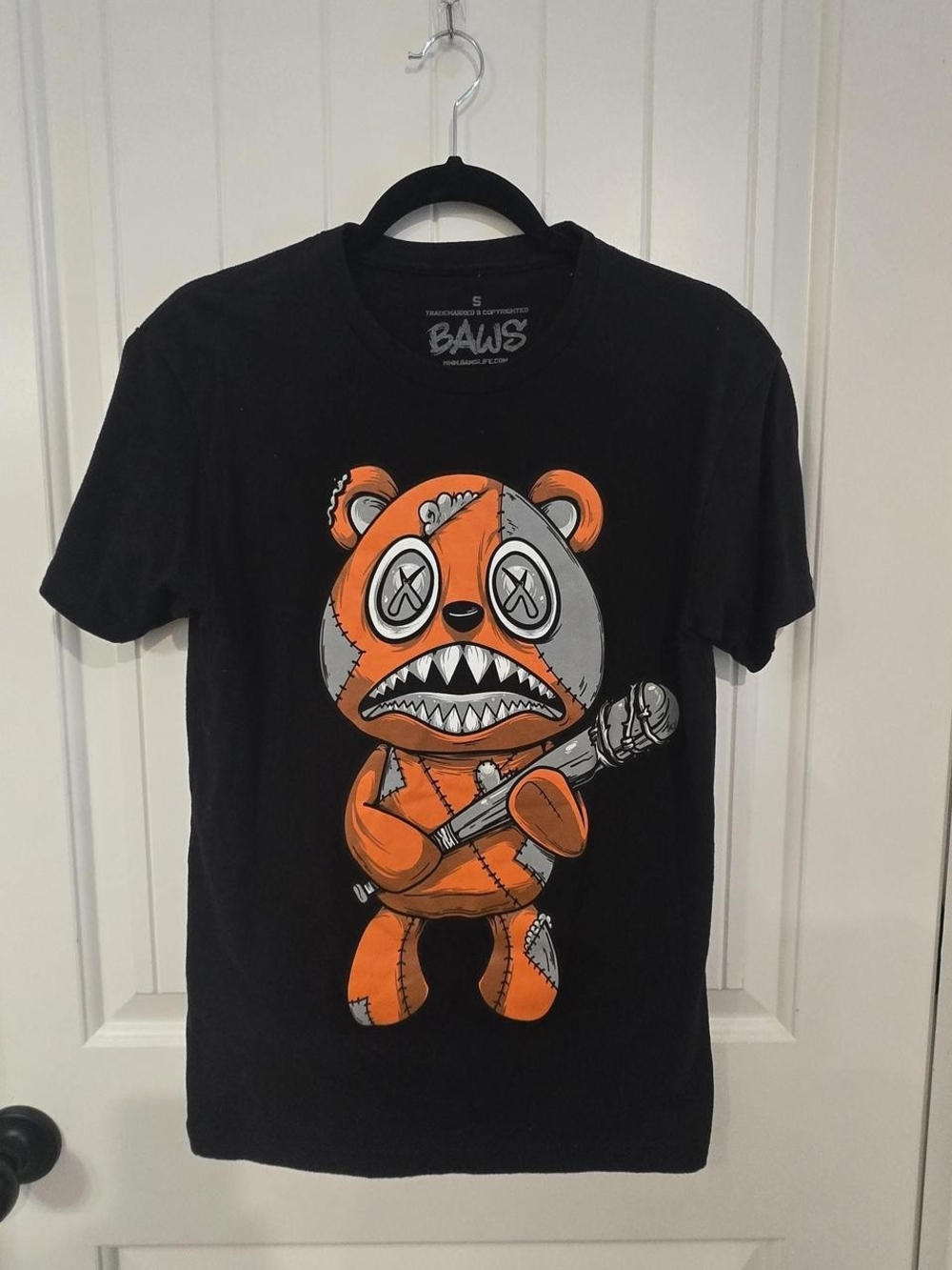 Black T-Shirt with Orange & Gray Bear Graphic